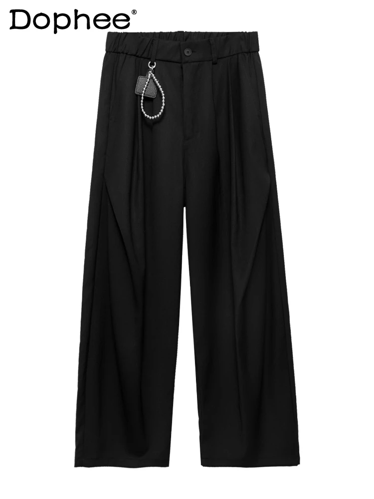 

Men's 2026 Spring New Fashion Pleated Wide-leg Trousers Pocket Chain Decoration Comfort Stylish Suit Pants Zipper Chic Trousers
