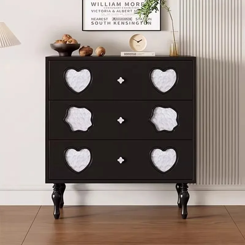 French chest cabinet, shell solid wood three-bucket cabinet, living room art storage cabinet c