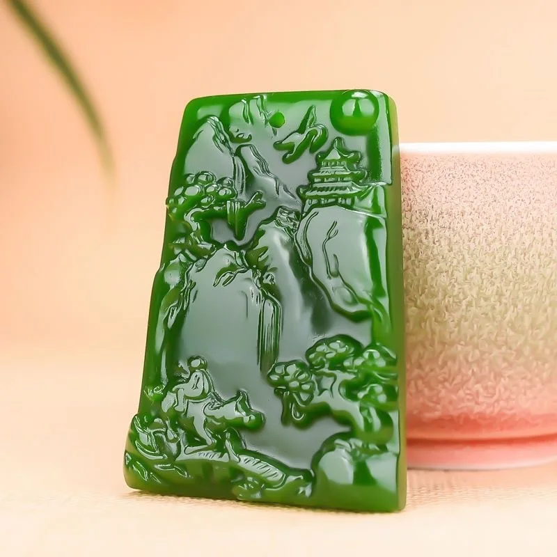

Jasper color fashion landscape jade brand jade pendant Ping An jade pendant for men and women