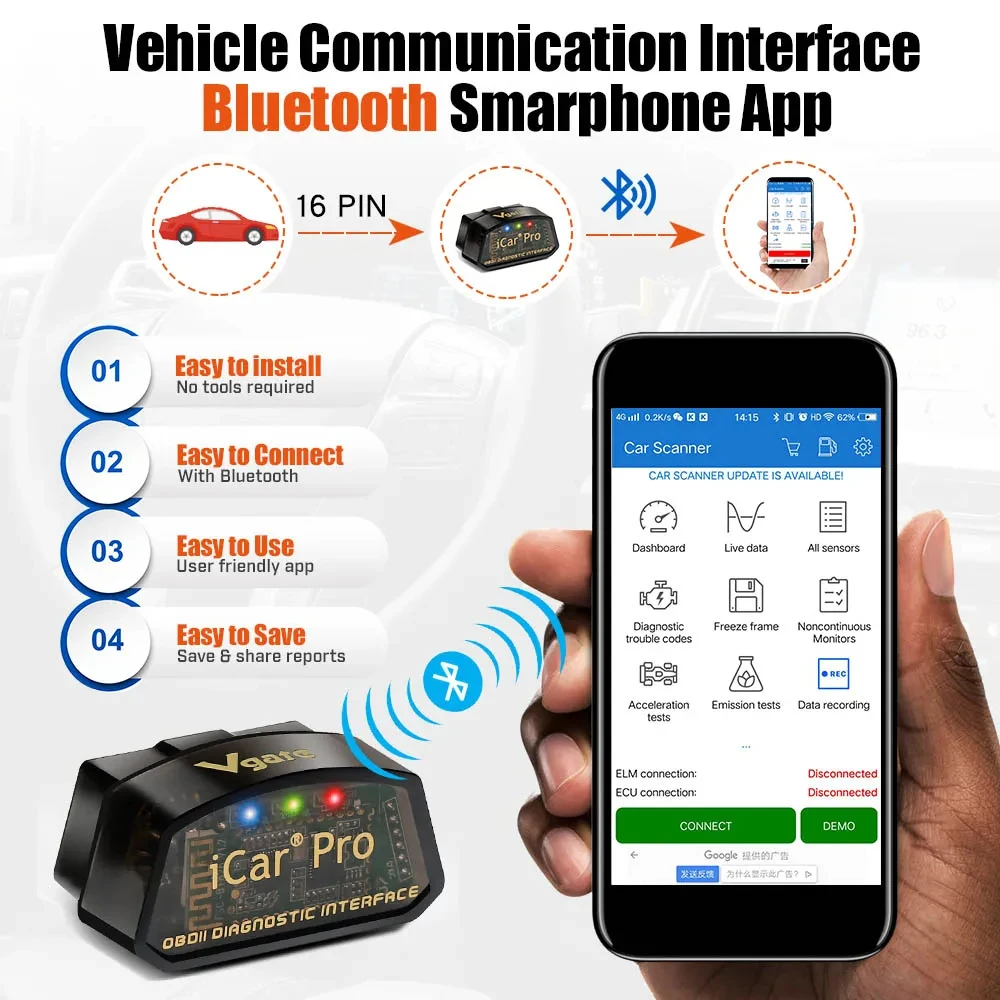 Vgate iCar Pro ELM327 WIFI OBD2 Scanner Bluetooth-Compatible 4.0 For Android/IOS Car Auto Diagnostic Tool PK ICAR2 ELM 327 V1.5