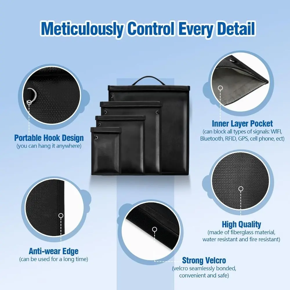 4PCS Large Large Faraday Bags Fireproof Signal Blocking Faraday Cages Waterproof Anti-theft RFID Faraday Pouch