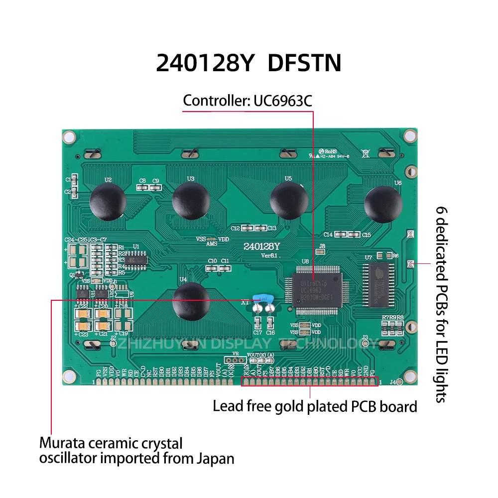 Ekran LCD 240128Y 240*128 wyświetlacz LCD DFSTN czarny Film szmaragdowozielone znaki japonia Murata Jingzhen graficzny ekran z matrycą punktową