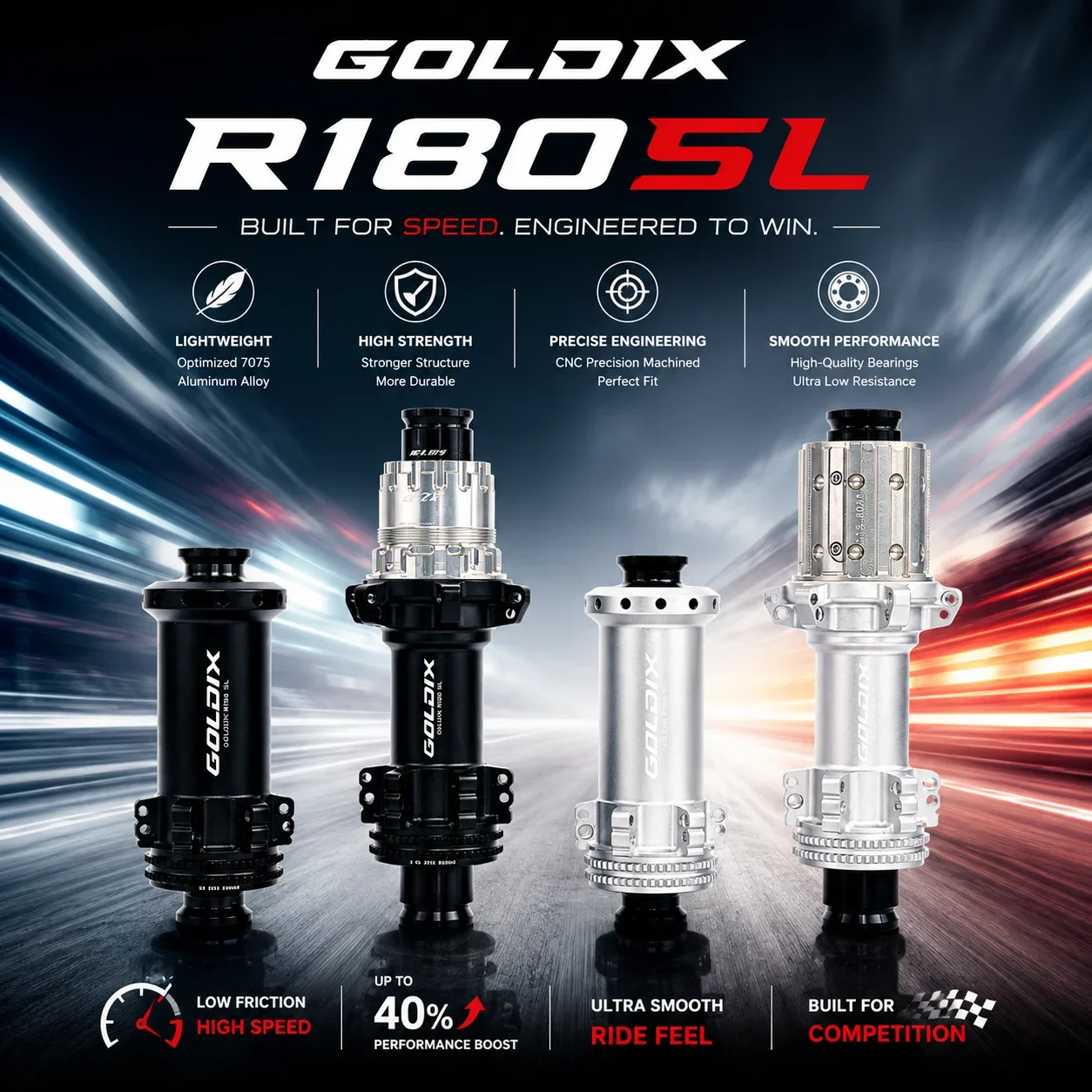 Buje de Bicicleta de Carretera GOLDIX R180SL Ultraligero, 24H 36T, Center Lock, 250g, 10-13 Velocidades, HG XDR Freehub, Delantero y Trasero, para Shimano SRAM