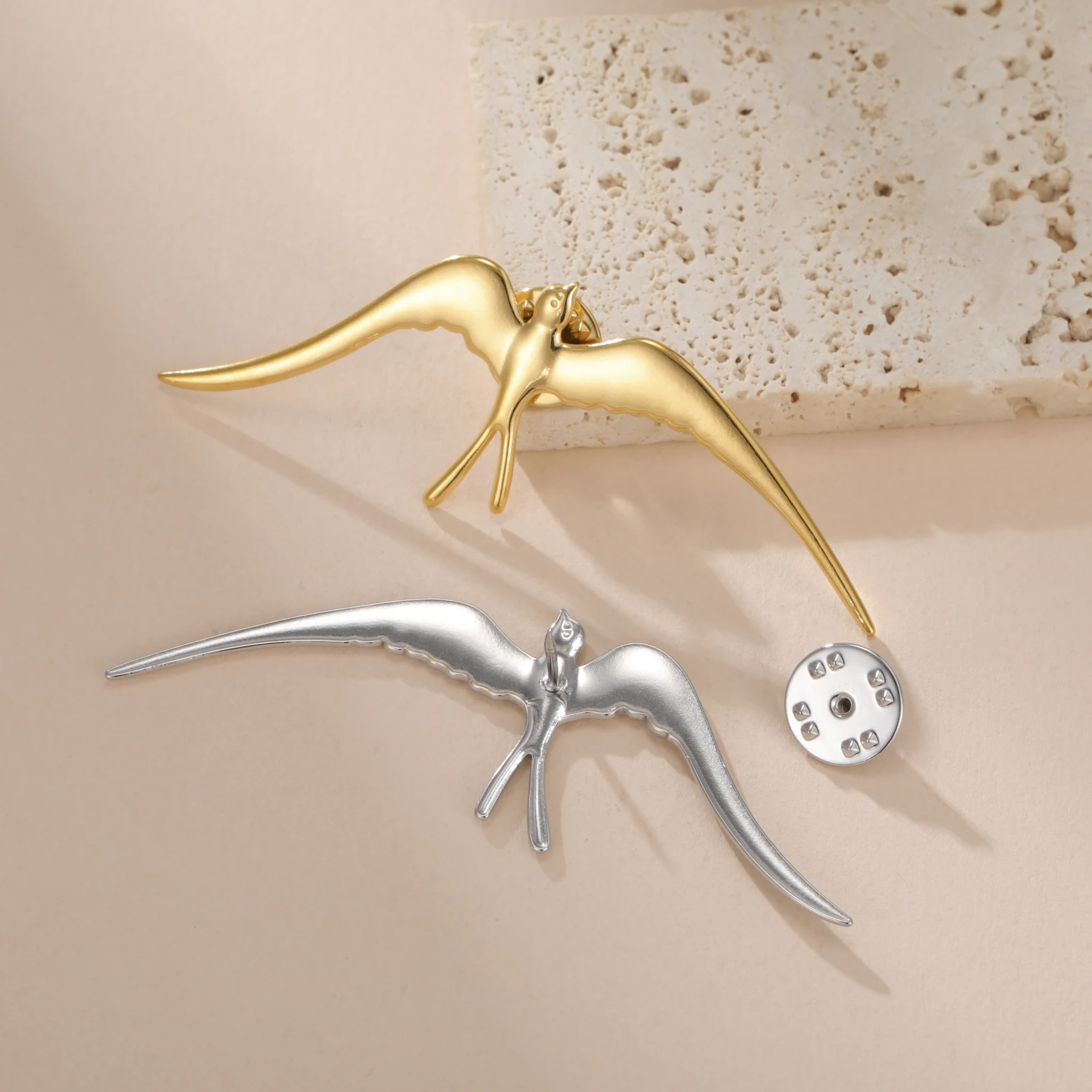 Swallow Bird Brooch Nature Pin Sterling Silver Plated Metal Lapel Bird Watcher Jewelry Woodland Organic Bird Brooch Sparrow Pin