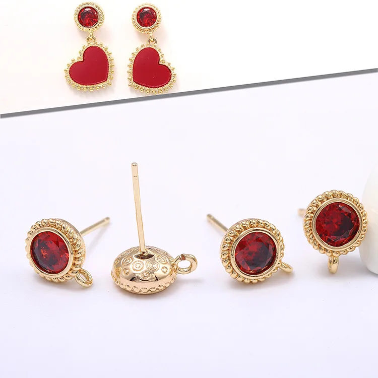 6PCS 8x10MM 14K Gold Color Plated Brass with Zircon Round Stud Earrings High Quality DIY Jewelry Making Findings