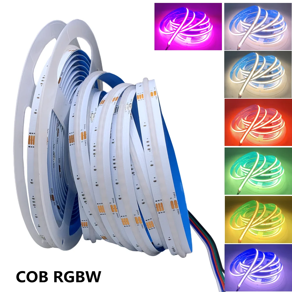 

Светодиодная лента 4 в 1, RGB + W RGB + WW COB, 784 светодиодов/м, 24 В, RA90 RGBW FCOB, декоративная лампа для внутреннего освещения высокой плотности, 5 м/рулон