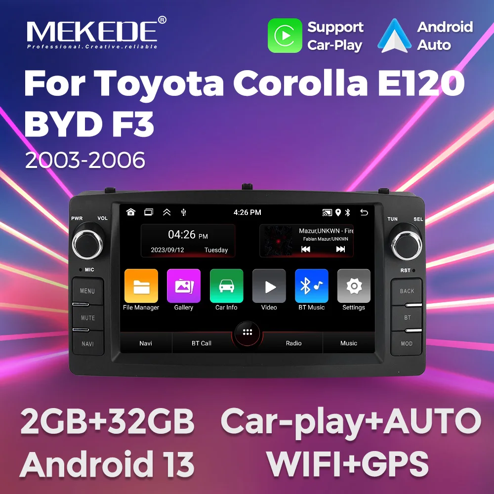 MEKEDE 2din Android 13 Wireless CarPlay Android auto autoradio Multimedia GPS per Toyota Corolla E120 2003-2006 BYD F3 Stereo