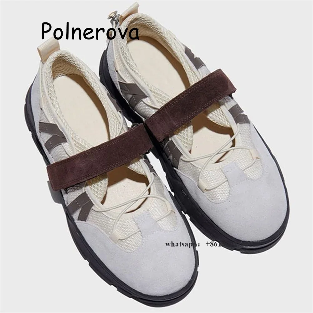 Patchwork Suede Pumps Sneakers Functional Style Women's Shoes Round Toe Hook Shallow Retro Thick Soled Fashion Mary Jane Pumps