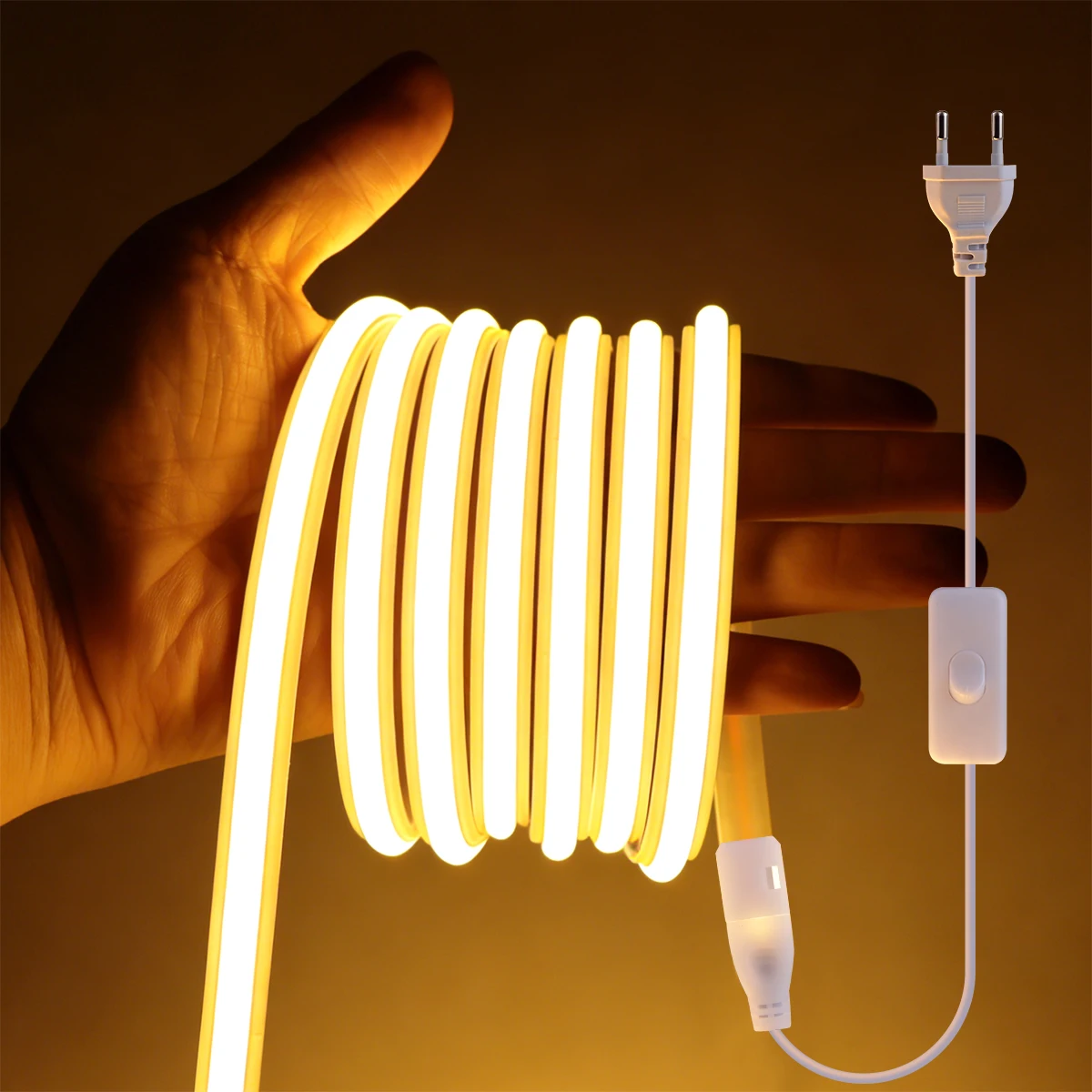 Newest 220V LED Strip Neon Light COB Self-Adhesive Waterproof Tape Safe Silicone Hose For Kitchen Outdoor Garden Decor Lighting