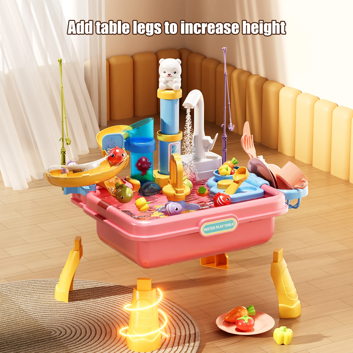 Elektrische speelgootsteen Keukenspeelset Kinderen Waterspel Rollenspel met fruit Groenten Voedsel Magnetisch visspel voor jongens en meisjes