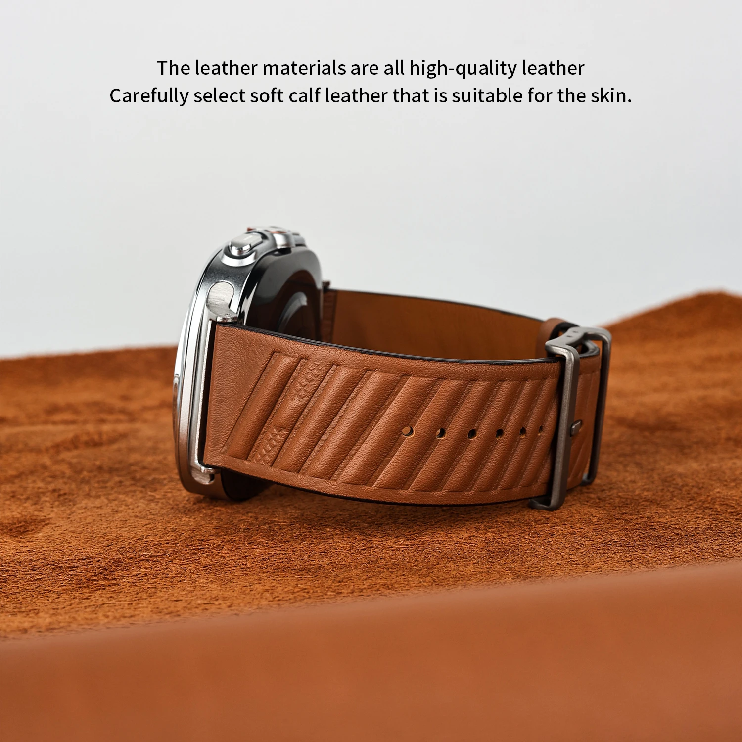 Kebitt High Quality En Mer Bleu Nuit Swift Leather For Samsung Galaxy Watch 7 Ultra 47mm 8 Classic 46m 44mm Cower Leather Strap