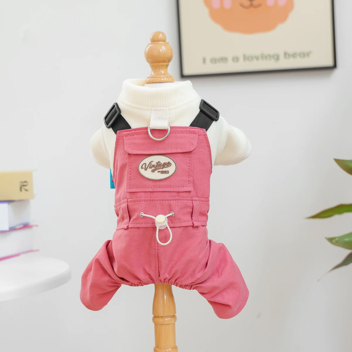 Ropa para mascotas de 1 pieza para perros, mono de cuatro patas con empalme a rayas, bonito y bonito, para salir de otoño, color rosa Coral