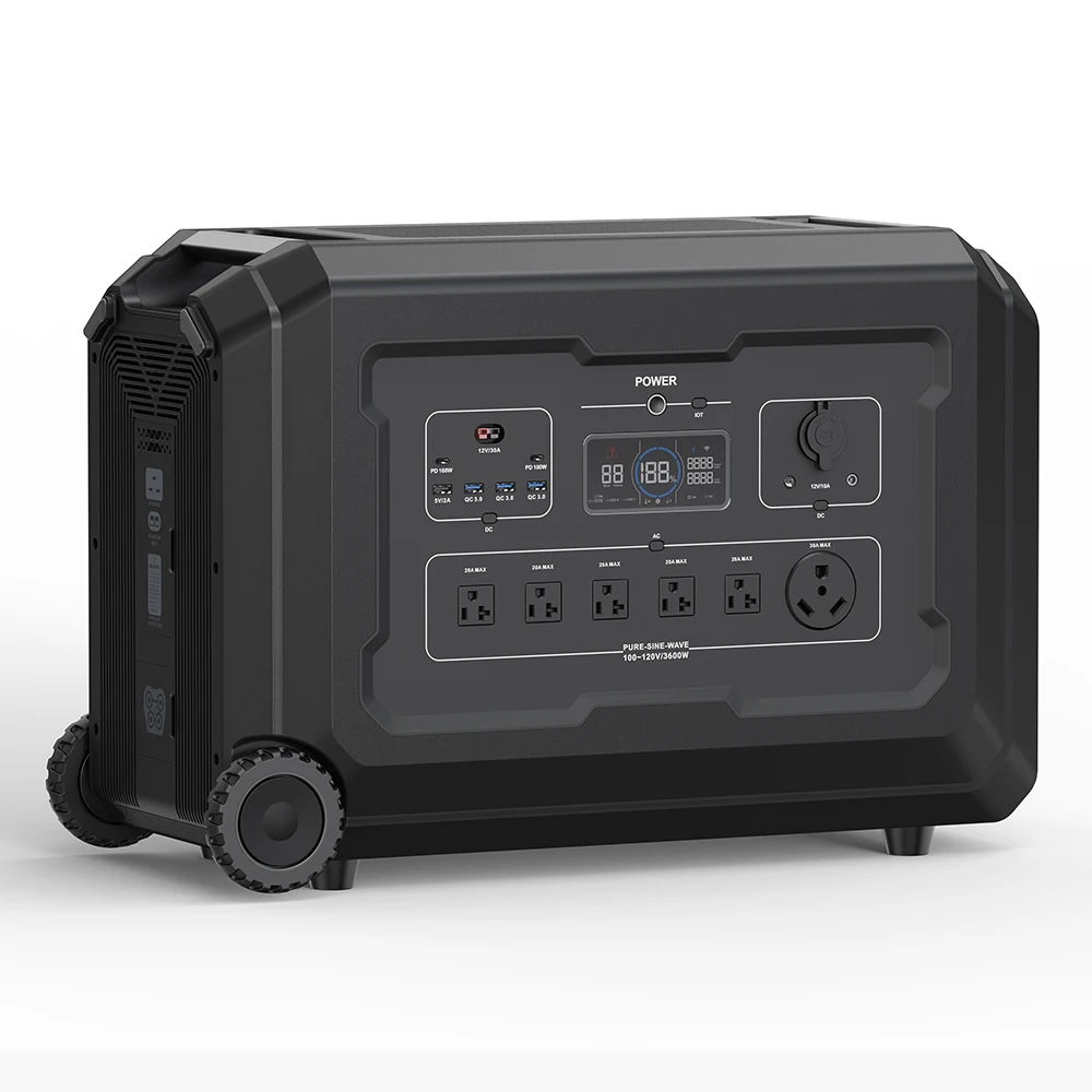 Portable power station for 3600Wh 2.7H to fully charged, 5 AC sockets, 3600-7200W, 120V Lifepo4 power station, with