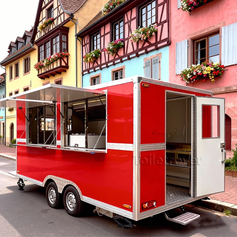

Usa Uk Standard Colorful Food Truck Trailer Outdoor Street Mobile Food Trailer Fiberglass Food Truck with Grill