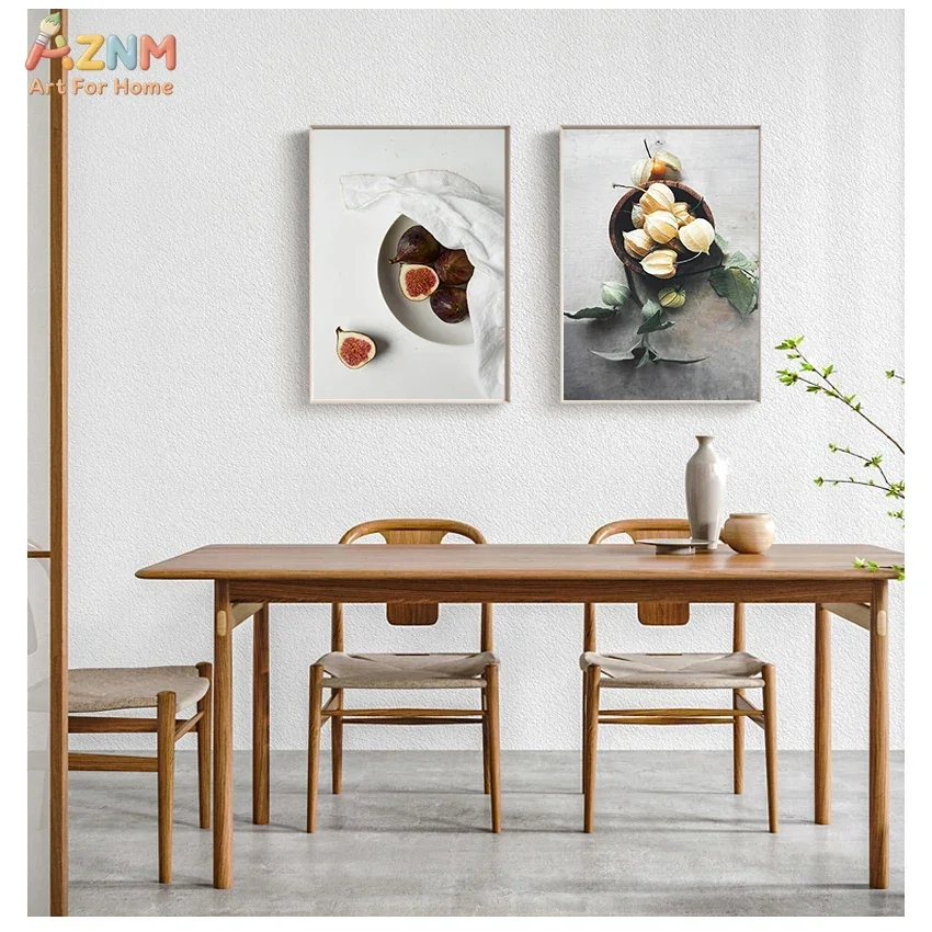 AZNM Kitchen Food Still Life Canvas Print, Fig Garment Physalis Minimalist Food Photography Unframed Canvas Painting, Dining Roo view 4