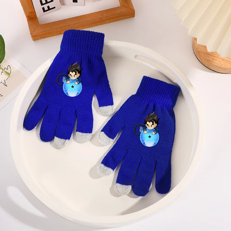 Dragon Ball Knitted Gloves Full Finger Outdoor Cycling Glove Touch Screen Warm Solid Color Thick Touch Screen Mitten Kids Gifts