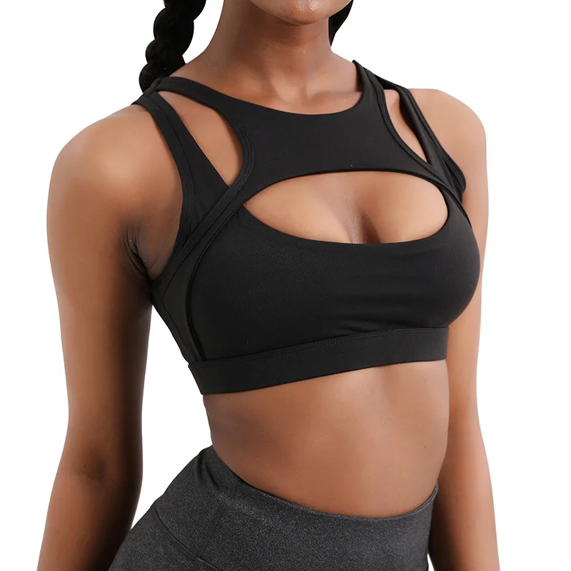 High-intensity Hollowed-out Sports Bra for Women, Training Shockproof Gathering Underwear, Fitness Running Yoga Clothes