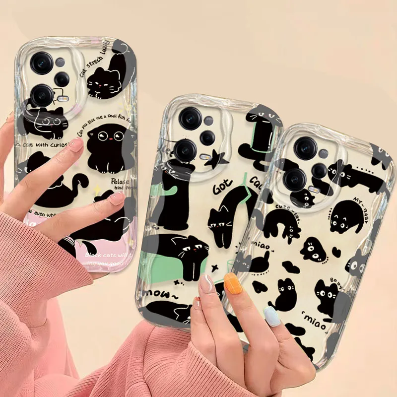 حافظة جميلة على شكل قطة سوداء ثلاثية الأبعاد لهاتف Xiaomi Redmi Note 13 12 Pro Plus 4G 5G 12S 11S 1110 10S 9 9S Redmi 14C 13C 12C A3 غطاء شفاف