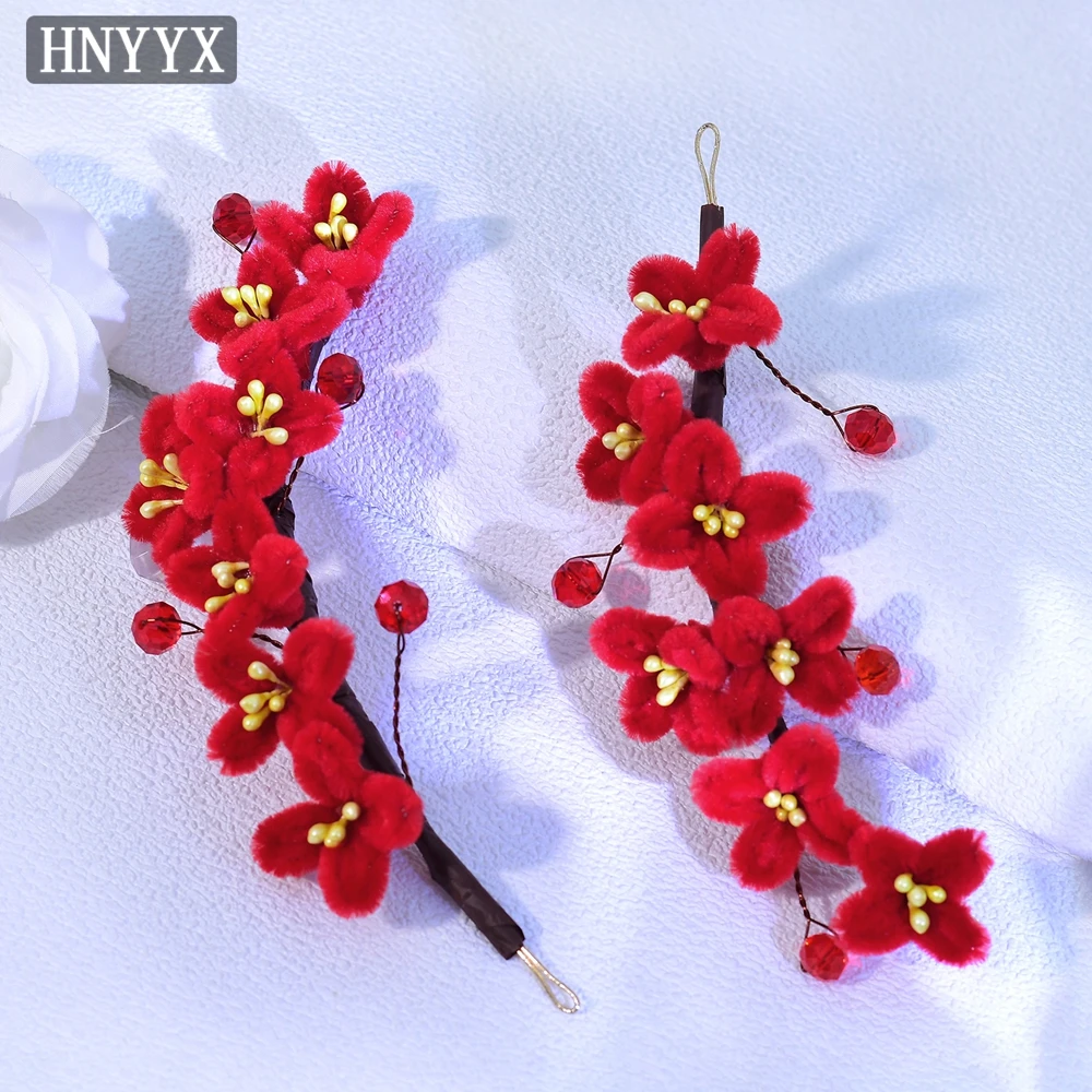 Youlapan Elegant Red Color Velvet Floral Headband Set Women Wedding Bridal Hair Accessories Handmade Party Prom Headpiece A394