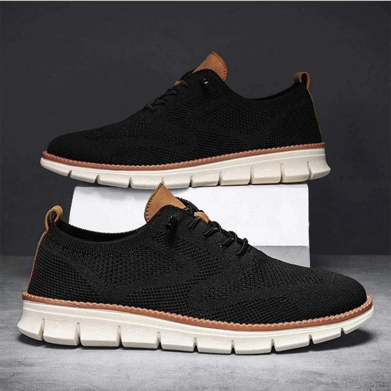 Men Knit Mesh Casual Sneakers Lightweight Lace Up Walking Shoes Flexible Non Slip Soft Breathable Big Size Male Outdoor Footwear