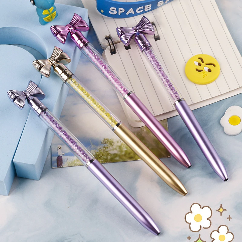 Creative Look Student Neuter Pen Cute Quicksand Butterfly Spin Pen Spins Out Core Smooth Water Slide Pen Stationery Supplies