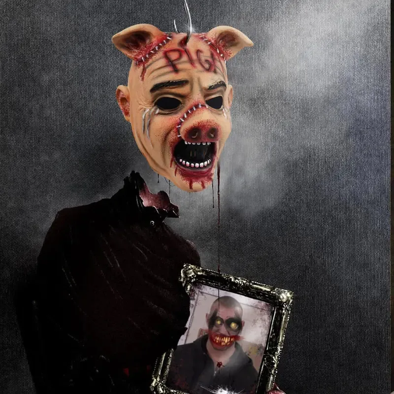 Scary Jigsaw Pig Horror Animal Latex Realistic Mask Halloween Costume Props sf/1