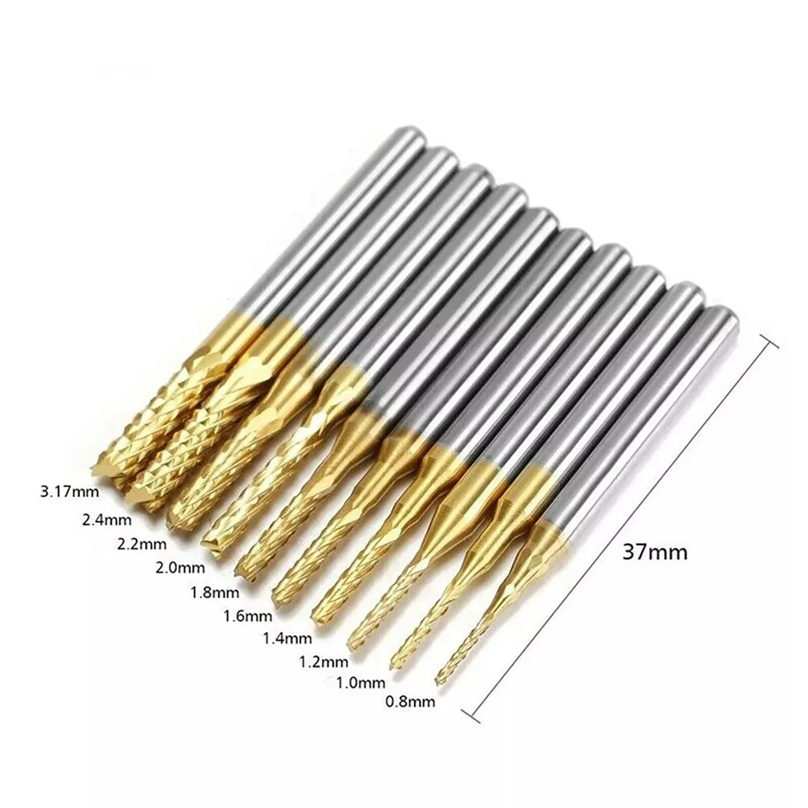 10Pcs/Set 1/8 inch Shank End Mill 0.8-3.175mm Titanium Cemented Carbide Milling Cutter Router Bits For PCB Machine Milling Tools