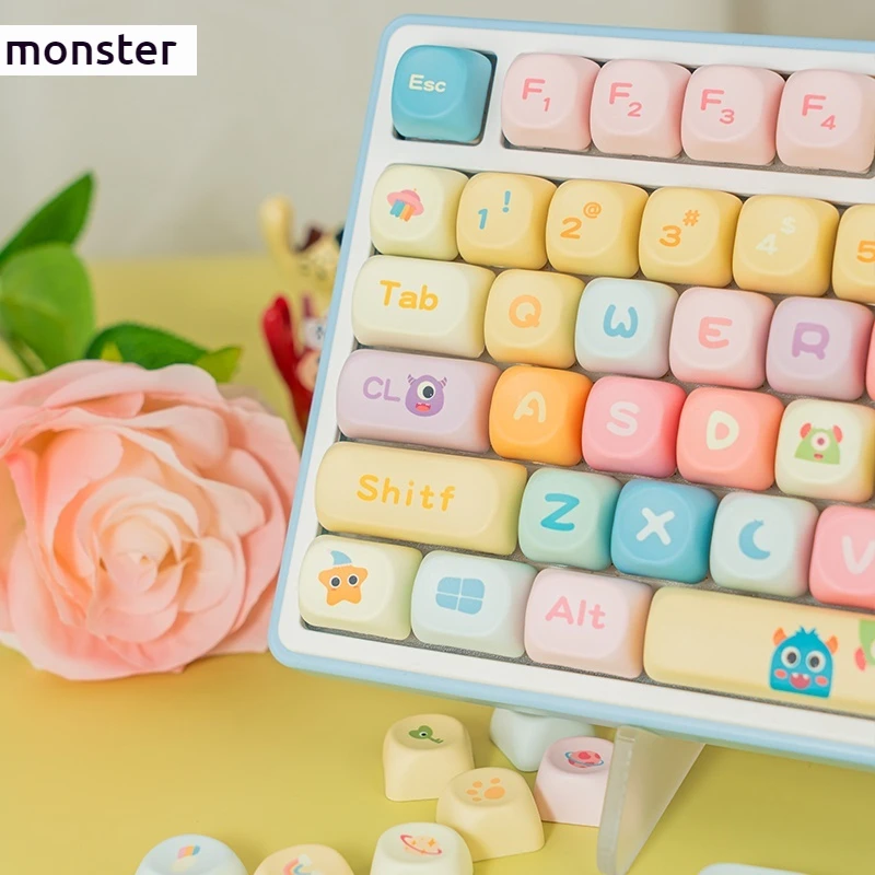 142 Key Positions Kawaii Theme Keycap Moa Height Five-Sided Thermal Sublimation Little Monster Keycap Mechanical Pbt Keyboard