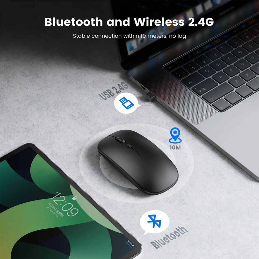 For Huawei Dell Xiaomi Apple high quality 2.4g wireless mouse Bluetooth version dual mode 5.0 silent rechargeable mice