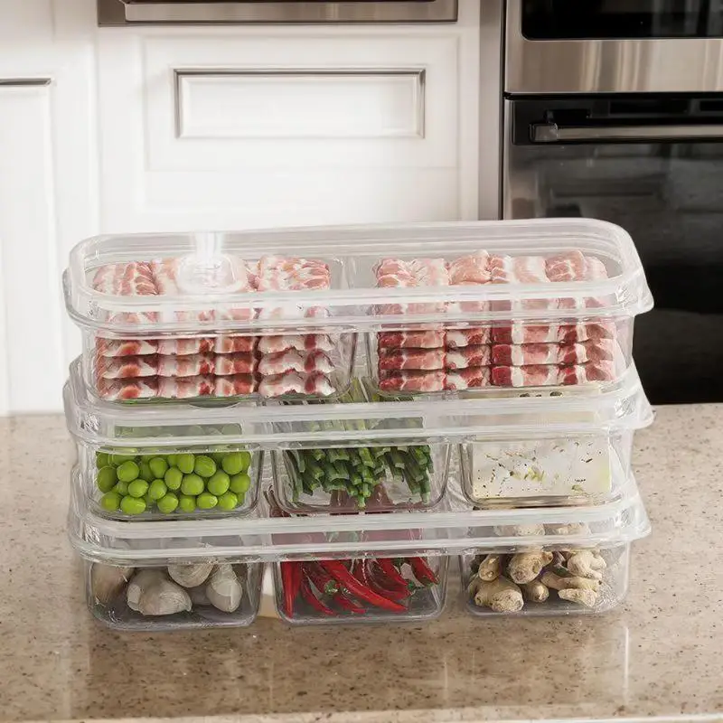 [new] Refrigerator Storage Box Packed Meal Crisper Food Grade Plastic Sealed Food  Meat 2/3-Compartment Refrigerated Storage