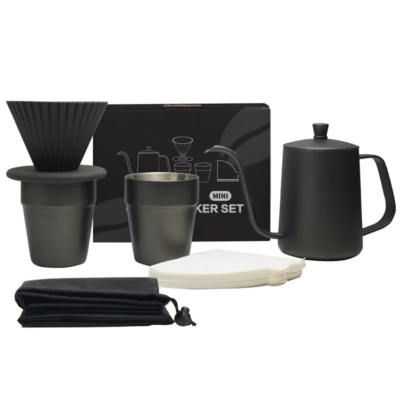 

6 in 1 Travel Pour Over Coffee Maker Gift Set Black Coffee Set Kit Accessories Tools, Coffee Maker Set with Travel Bag