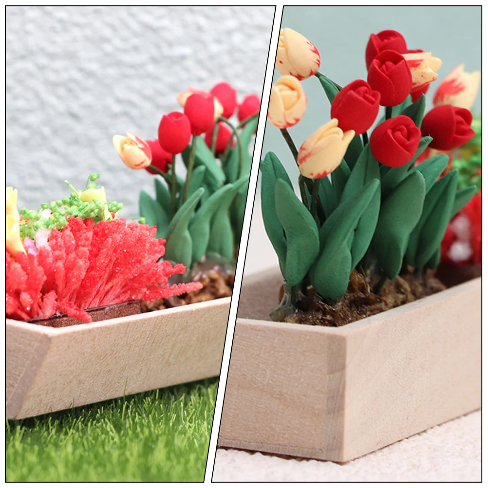 Kinder Rollenspiel Spielzeug 1:12 Puppenhaus Mini Möbel Garten Miniatur Szene Ornamente Lange Holzkiste Blumentopf Winzige Vase