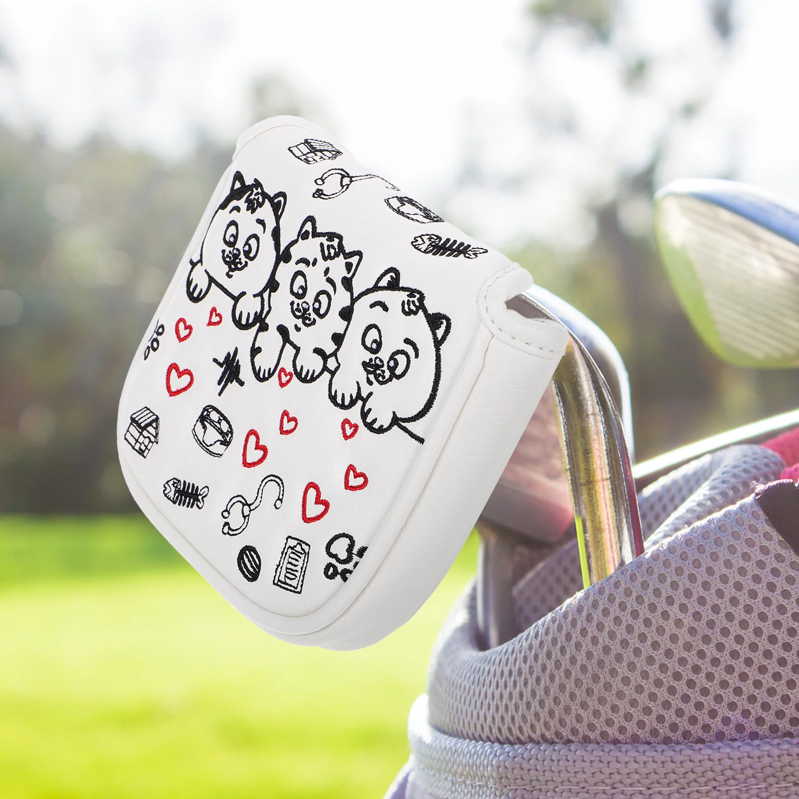 

Cute Cat Design Golf Mallet Putter Headcover PU Waterproof Golf Driver Cover Protector Putter Headcover