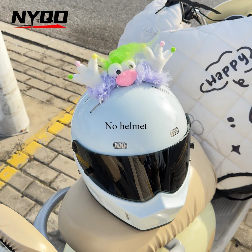 Winter funny ugly doll motorcycle electric bicycle helmet headwear cute girl dopamine cartoon plush helmet accessory투구 장식