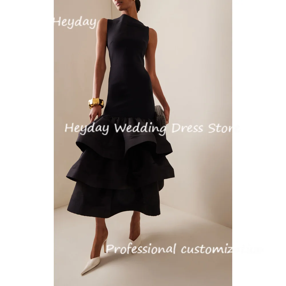 

Heyday Crepe O-Neck Mermaid Ankle-length Dresses Tiered Ruched Classics Draped Formal Occasion Evening Party Pretty Dresses 2024