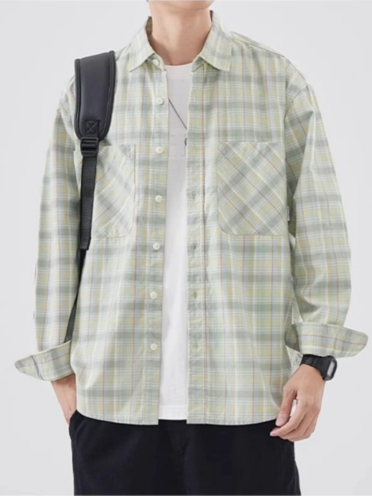 

Мужская рубашка в клетку в стиле ретро с длинными рукавами, весна-лето-осень, свободный крой, тонкая, повседневная, модная верхняя одежда, дышащий полиэстер