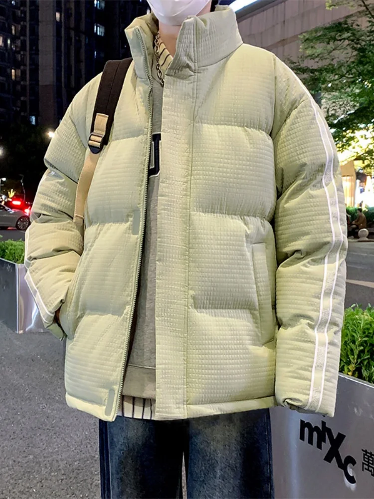 

Мужская утепленная зимняя хлопковая куртка однотонного цвета с воротником-стойкой, свободного кроя, с ромбовидным узором