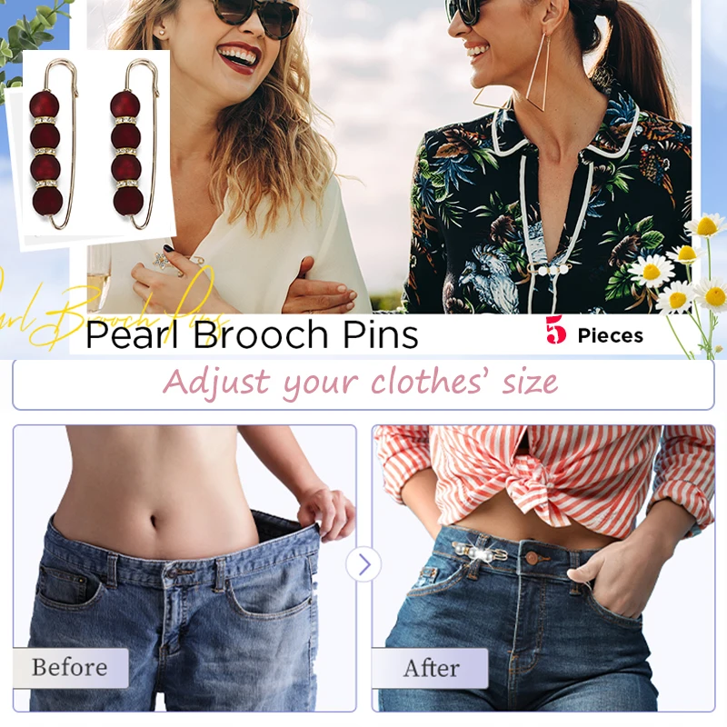 5pcs/lot Imitation Pearl Rhinestone Brooch Skirt Artifact Waist Pin Pants Scarf Fixed Safety Pin for Jewelry Clothing Accessorie