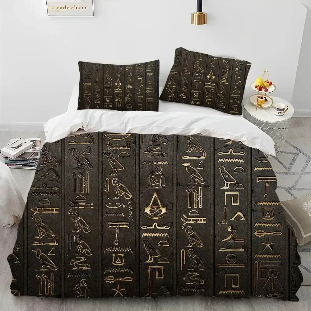 Egyptian Mythology Pharaoh Hieroglyphics Bedding Set Duvet Cover Bed Set Quilt Cover Pillowcase Comforter king Queen Size