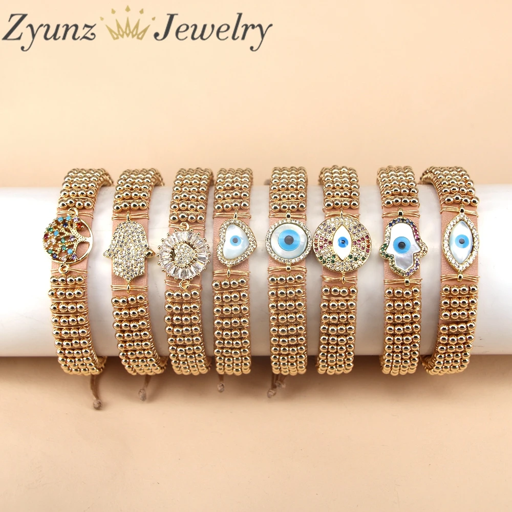 

5PCS, Handmade Gold Wire Wrapped Leather Bracelets Turkish Evil Eye Shell Lucky Bracelet & Bangle for Women Men Charm Wristband