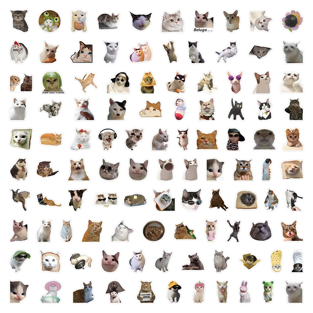 10/30/50/100PCS Funny Cute Cats Meme Stickers Cartoon Toys Kawaii Kitten decalcomanie fai da te Skateboard Phone Bike Fridge Graffiti Decal