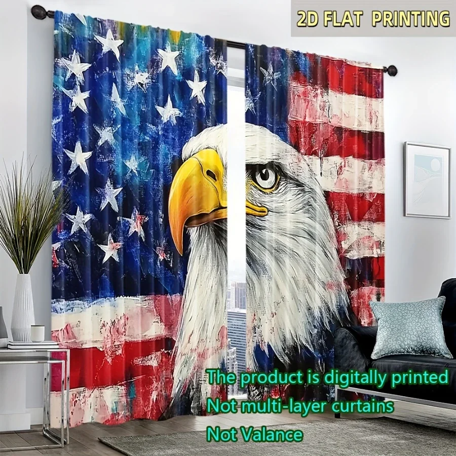 2PCS Digital Printed Curtains, Eagle Emblem Flag Patriotic American, Window Treatments for Living Room Bedroom Home Decoration