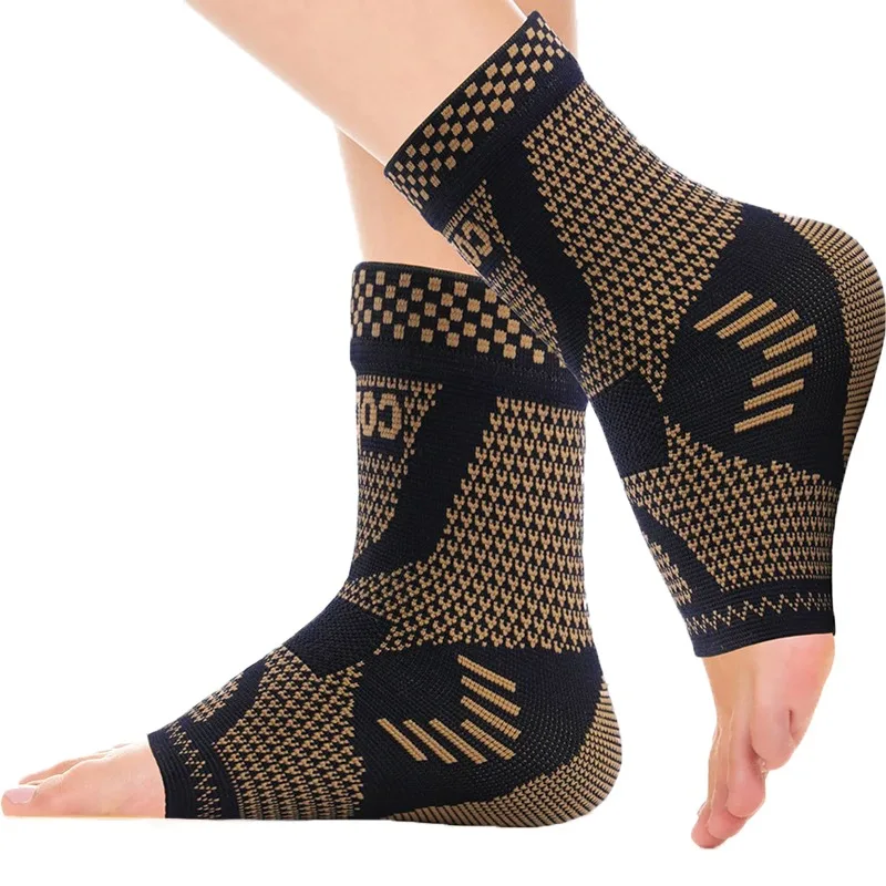 A Pair Of Ankle Support Sleeves Professional Sports Joint Protector Nylon Knitted Breathable Copper Fiber Outdoor Compression