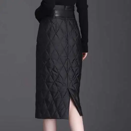 2024 Women New Autumn and Winter Down Cotton Skirt Winter Thick Warm Fashion Split Skirt  Women A-line  New Elegant Skirts M134