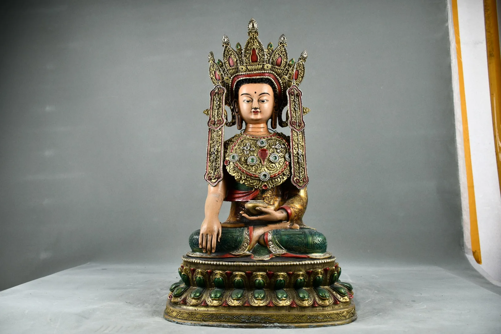 Tibetan bronze gilt painted Buddha statue ornaments of Buddha Buddha at home, Buddhist hall supplies, ornaments, cultural toys 5