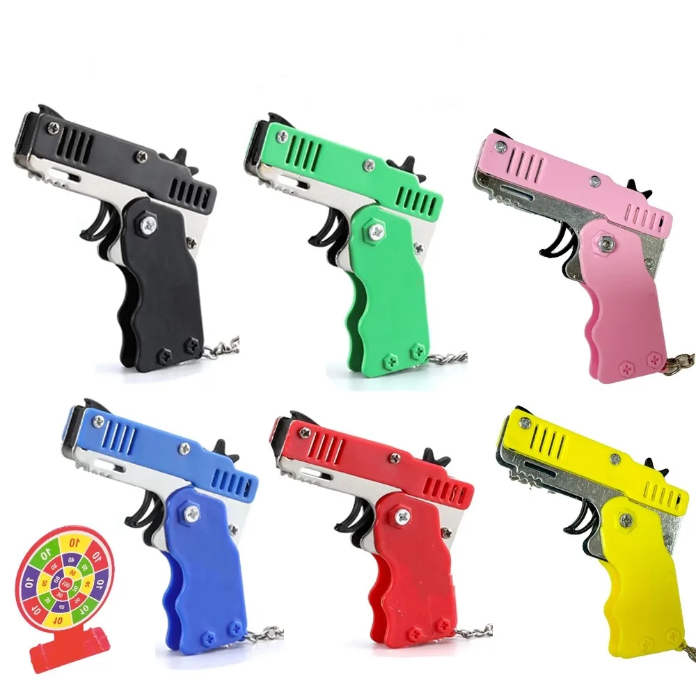 1/3/5PCS Rubber Band Gun Kids Toy Cool Keychain Mini Metal Folding Shooting Pistol Rubber Launcher Toy Gifts with 60 Elastic