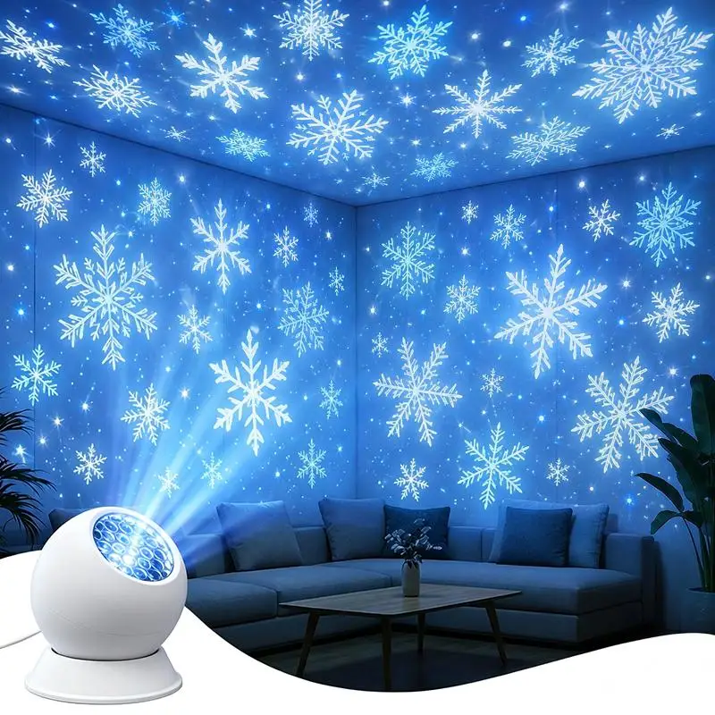 LED Snowflake Projector Lamp Dynamic Rotating Design Projection Light Christmas Party Bedroom Ambient Home Decor Supplies