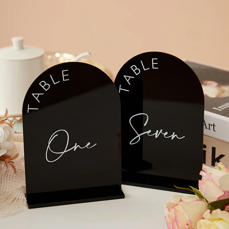 Arched Acrylic Wedding Signage,Black Acrylic Arched Table Numbers,Modern Table Signs,Wedding Decor,Wedding Stationery