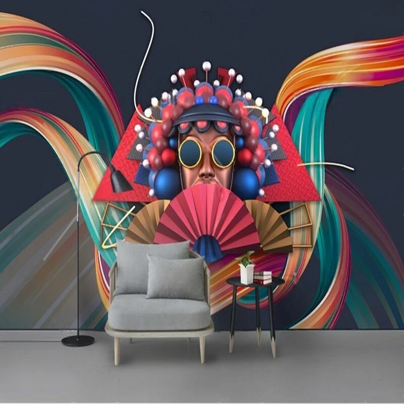 

Modern Chinese trend abstract color Peking Opera custom TV luxury home decoration background wall