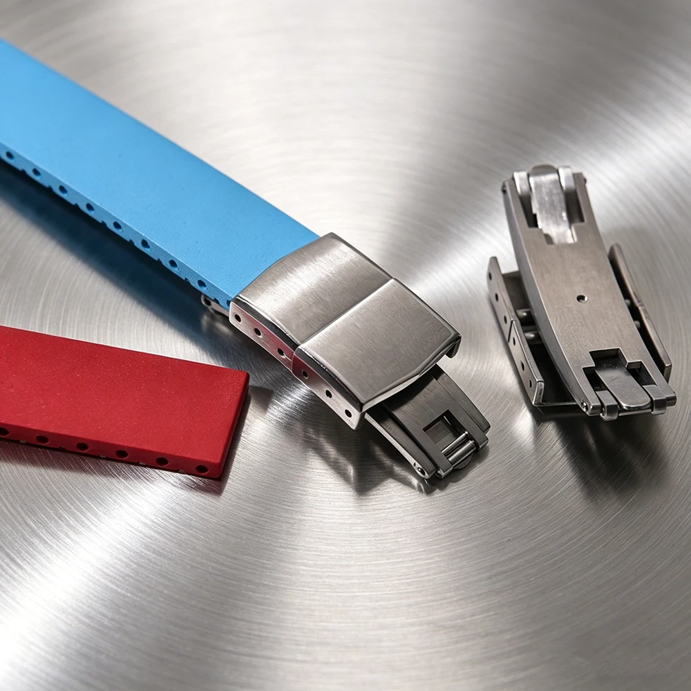 14mm 16mm 18mm Flat-End Universal Folding Buckle CTS Strap Fold Buckle Double Click Butterfly Metal Double Push Button 316 Clasp